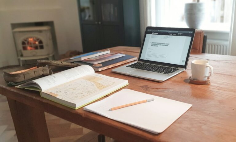 A laptop and study workspace
