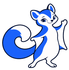 Mila, LifestyleGlide’s blue-and-white gliding mascot, waving hello
